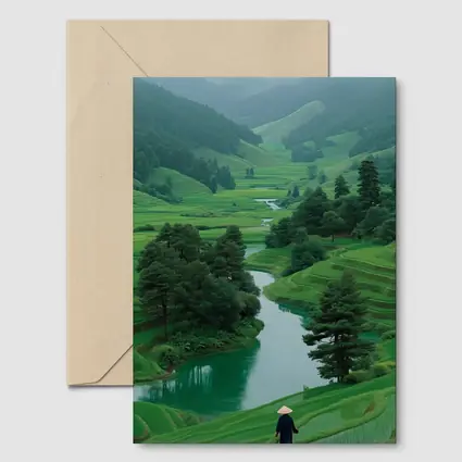 Rice Fields River Valley Green Landscape