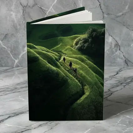 People Walking Through Lush Green Rice Fields