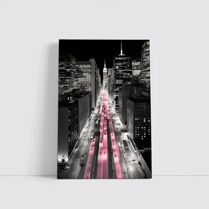 New York City Street Pink Light Trails Night