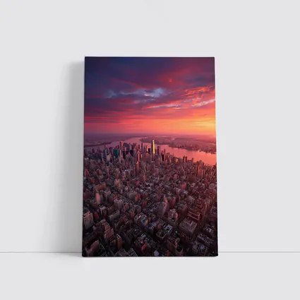 New York City Skyline Aerial Sunset View