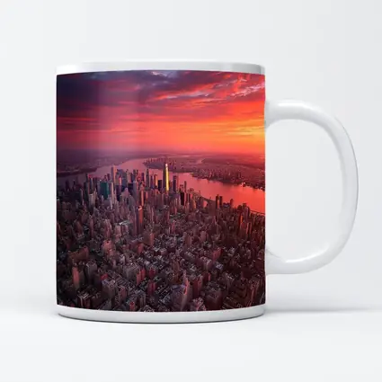 New York City Skyline Aerial Sunset View
