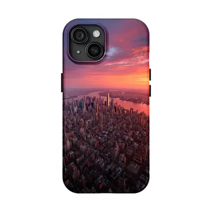 New York City Skyline Aerial Sunset View