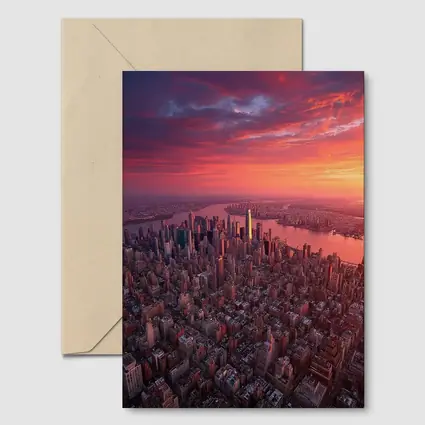 New York City Skyline Aerial Sunset View