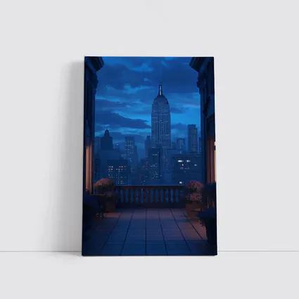 New York City Skyline Blue Night Balcony