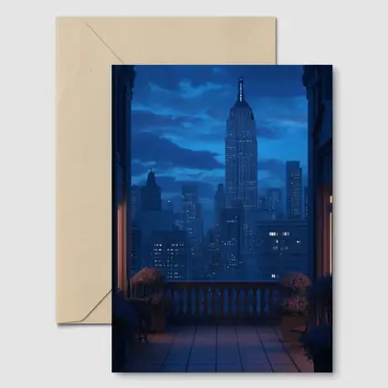 New York City Skyline Blue Night Balcony