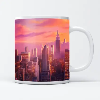 New York City Skyline Pink Sunset Art