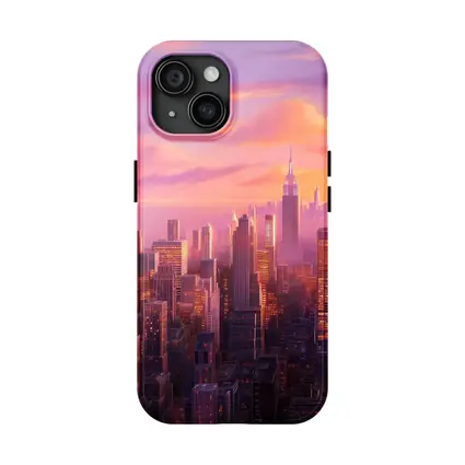 New York City Skyline Pink Sunset Art