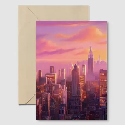 New York City Skyline Pink Sunset Art