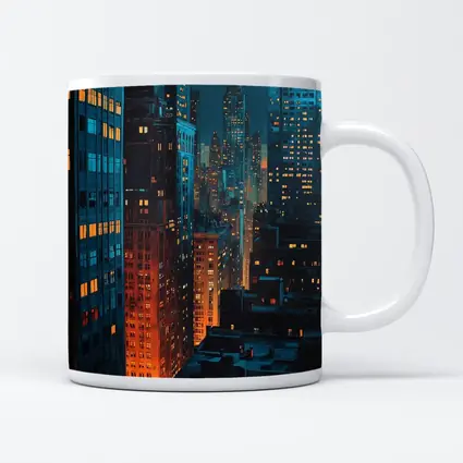 City At Night Dark Blue Skyline Painting