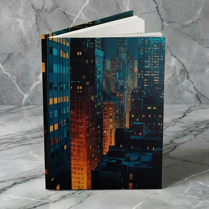 City At Night Dark Blue Skyline Painting