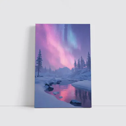 Northern Lights Over Snowy Winter River