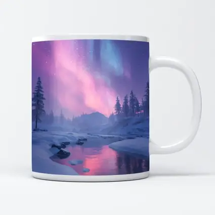 Northern Lights Over Snowy Winter River