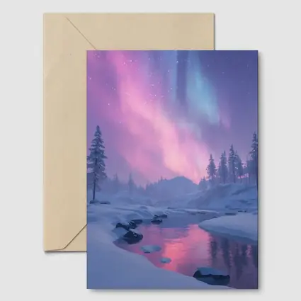 Northern Lights Over Snowy Winter River