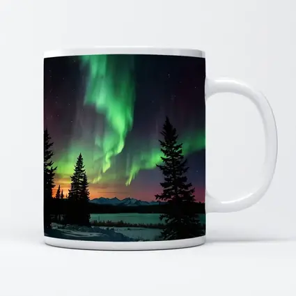 Aurora Borealis Over Snowy Winter Forest