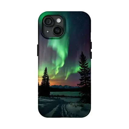 Aurora Borealis Over Snowy Winter Forest