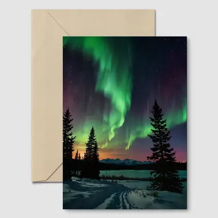 Aurora Borealis Over Snowy Winter Forest