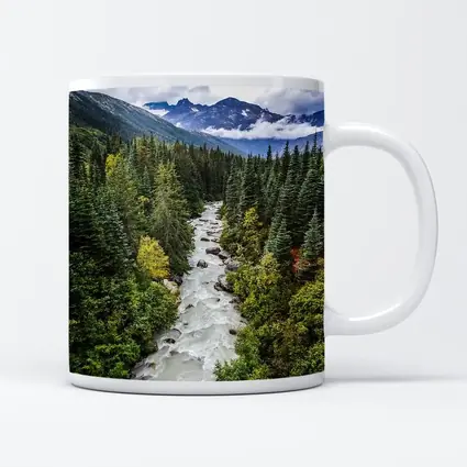 Rocky Mountain River Through Pine Forest