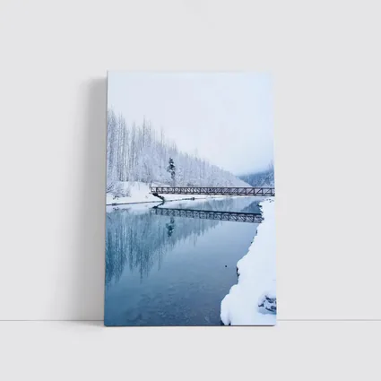 Snowy River Bridge Winter Forest Reflection