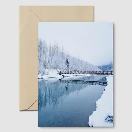 Snowy River Bridge Winter Forest Reflection