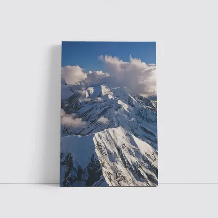 Snow Covered Mountain Peaks Blue Sky