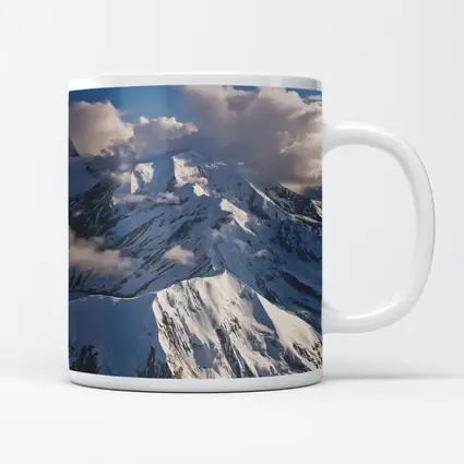 Snow Covered Mountain Peaks Blue Sky