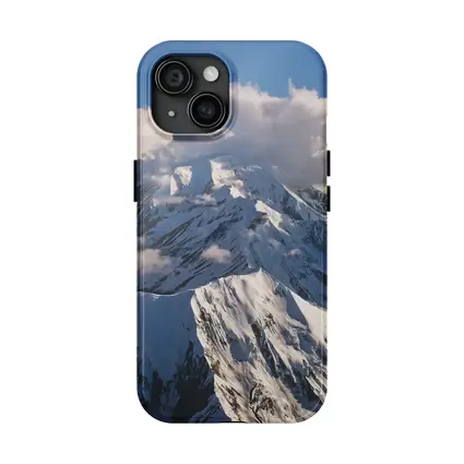 Snow Covered Mountain Peaks Blue Sky