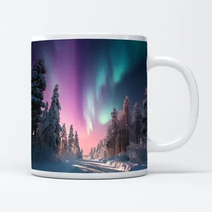 Northern Lights Over Snowy Winter Forest Road