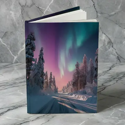Northern Lights Over Snowy Winter Forest Road