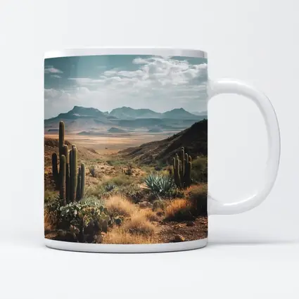 Desert Cactus Landscape With Mountain Views