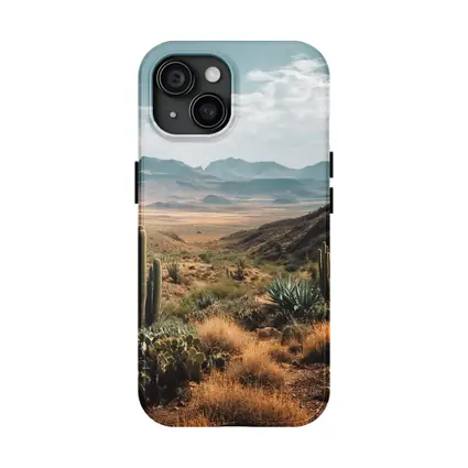 Desert Cactus Landscape With Mountain Views