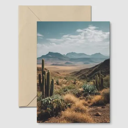 Desert Cactus Landscape With Mountain Views