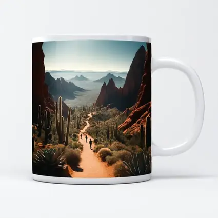 Desert Canyon Trail With Saguaro Cacti