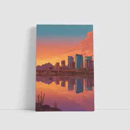 Phoenix Arizona Skyline Sunset River Reflection