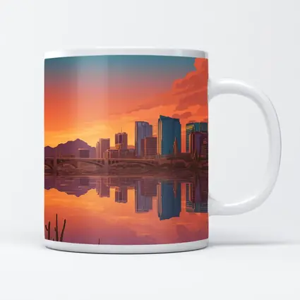 Phoenix Arizona Skyline Sunset River Reflection