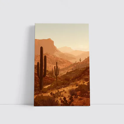 Desert Canyon Saguaro Cactus Warm Sunset