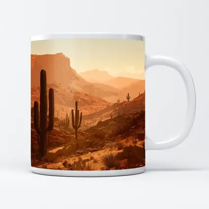 Desert Canyon Saguaro Cactus Warm Sunset