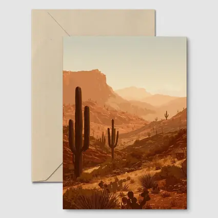 Desert Canyon Saguaro Cactus Warm Sunset