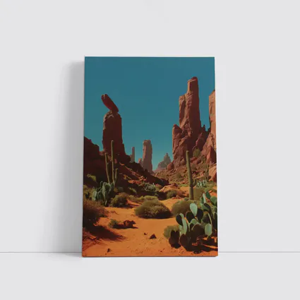 Red Rock Desert Canyons With Saguaro Cacti