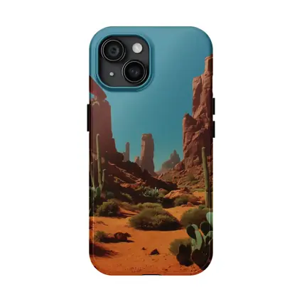 Red Rock Desert Canyons With Saguaro Cacti