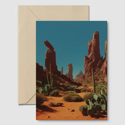 Red Rock Desert Canyons With Saguaro Cacti