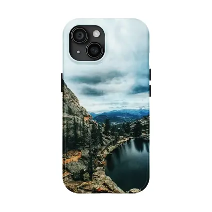 Mountain Lake Rocky Cliff Cloudy Sky