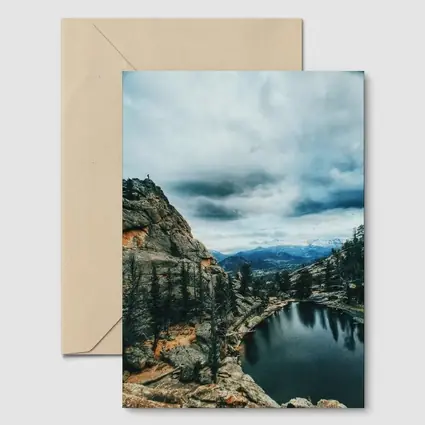 Mountain Lake Rocky Cliff Cloudy Sky