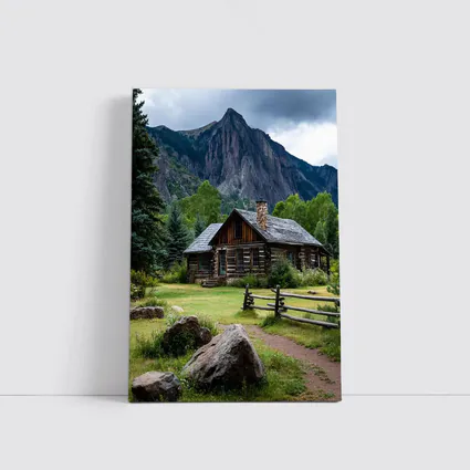 Rustic Log Cabin Rocky Mountain Landscape
