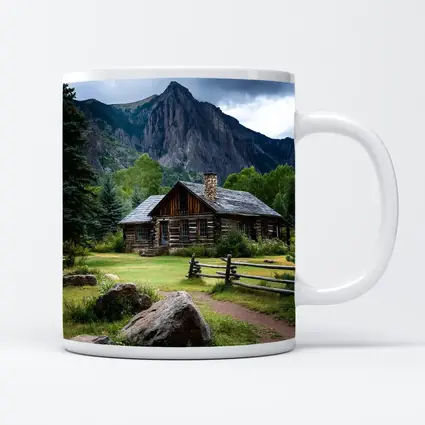 Rustic Log Cabin Rocky Mountain Landscape