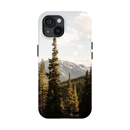 Tall Pine Trees Snow Capped Mountain Landscape