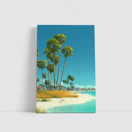 Tropical Beach Palm Trees Clear Blue Sky