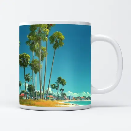 Tropical Beach Palm Trees Clear Blue Sky
