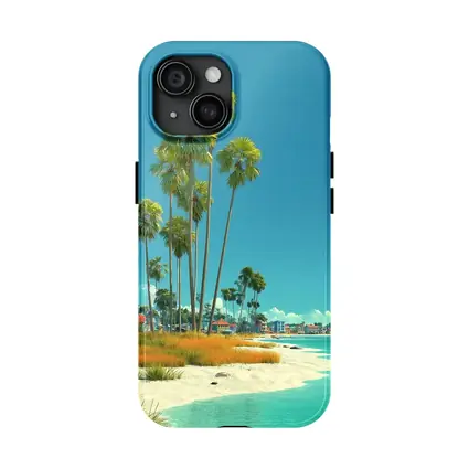 Tropical Beach Palm Trees Clear Blue Sky