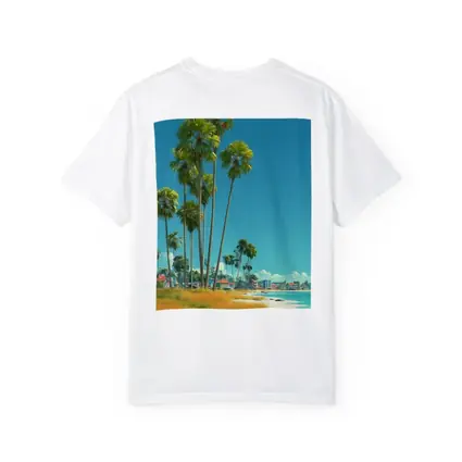 Tropical Beach Palm Trees Clear Blue Sky
