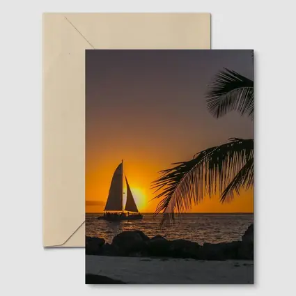 Sailboat Silhouette Golden Ocean Sunset Palm